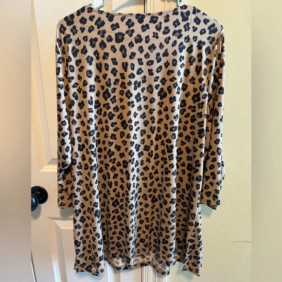 IMAN Global Chic Blouse Brown Tan Black Animal Print 3/4 Sleeve Gold Plus Sz 1X - Picture 7 of 9